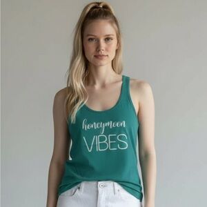 Honeymoon Vibes Tank, Teal Racerback  - Sz XL